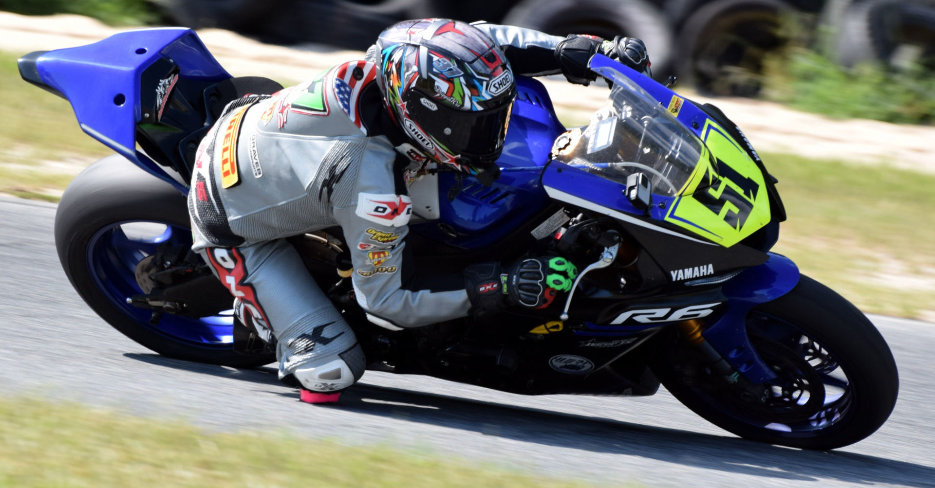 Stefano Mesa (51) on the Team Mighty Mouse Yamaha YZF-R6 at Roebling Road Raceway. Photo by Rick Hentz.