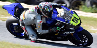 Stefano Mesa (51) on the Team Mighty Mouse Yamaha YZF-R6 at Roebling Road Raceway. Photo by Rick Hentz.