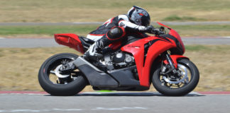 A rider participating in a track day at Auto Club Speedway, in Fontana, California. Photo by David Swarts.