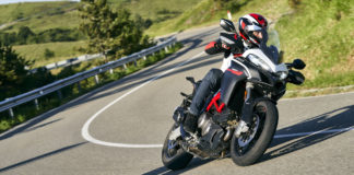 A Ducati Multistrada 950 S in "GP White" livery at speed. Photo courtesy Ducati.