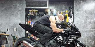 AOD Team Captain Sam Fleming tests the visibility of his endurance racebike's BNGs in an absolutely static position. Photo by Luci Schelbert, courtesy AOD.