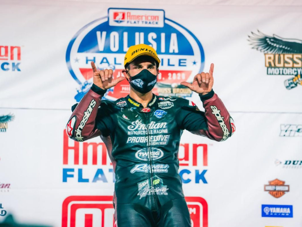 Jared Mees on top of the podium at the Volusia Half-Mile II. Photo by Scott Hunter, courtesy AFT.