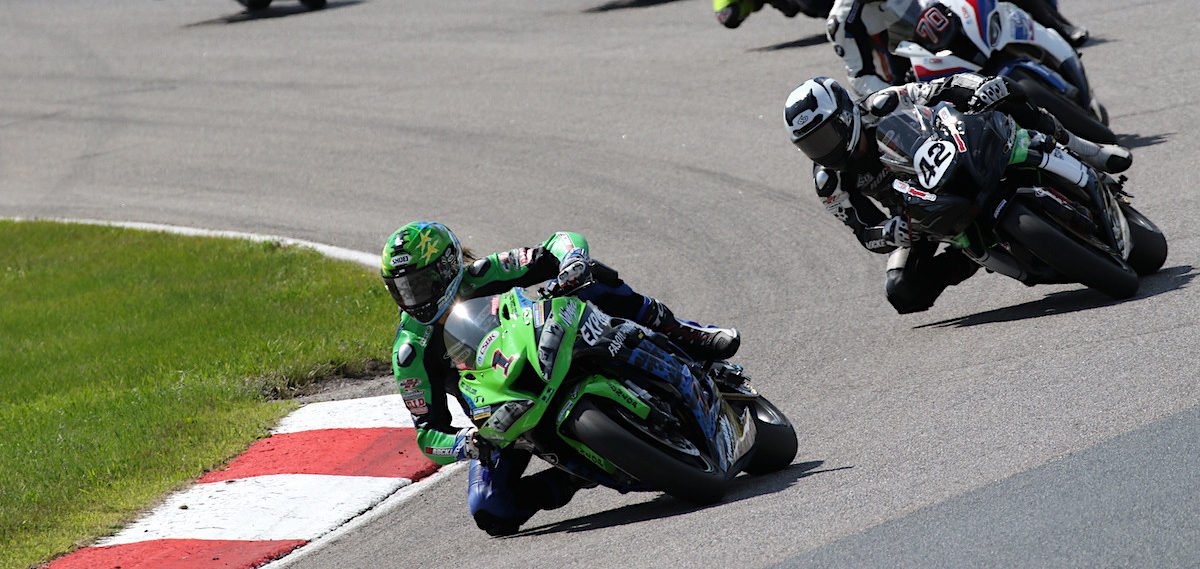 Jordan Szoke (101) leading a Canadian Superbike race at Canadian Tire Motorsport Park in 2019. Photo by Rob O'Brien, courtesy CSBK/PMP.