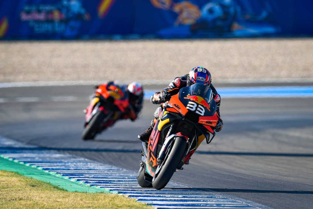 Brad Binder (33) and teammate Pol Espargaro (44). Photo courtesy Dorna.