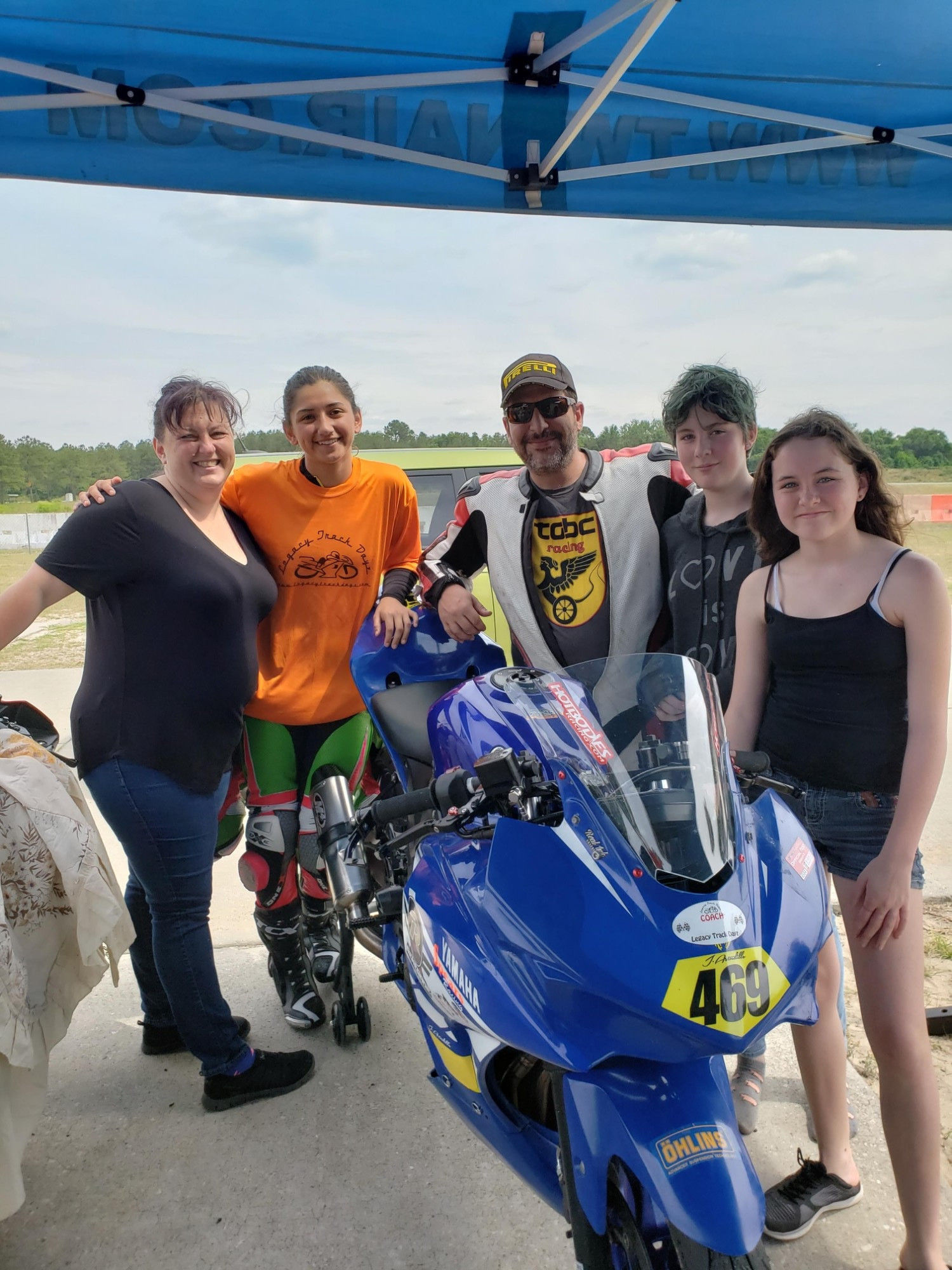 Legacy Track Dayz owners CJ Cohen (center) and Jenni Cohen (far left) with their daughters (far right) and racer Jamie Astudillo (second from left). Photo courtesy Legacy Track Dayz.