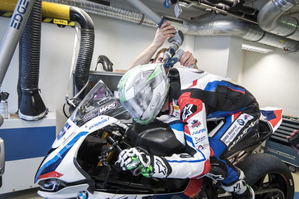 Eugene Laverty being measured and scanned to create a 3D model of himself for wind tunnel testing. Photo courtesy BMW Motorrad Motorsport.