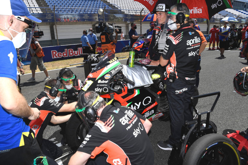 Aleix Espargaro on the grid at Jerez. Photo courtesy Aprilia Gresini Racing.