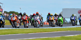 The start of an Australian Superbike race at Phillip Island in February. Photo courtesy Motorcycling Australia.