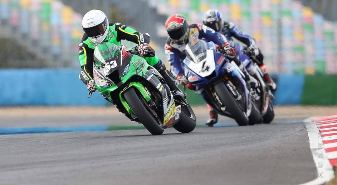 Valentin Debise (153) leads Jonas Folger (4) and Mathieu Gines (behind Folger) at Magny-Cours. Photo courtesy Valentin Debise.