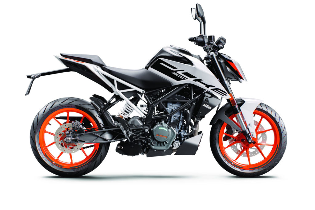 A 2020-model KTM 200 Duke in white. Photo courtesy KTM North America.