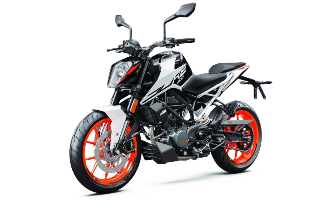 A 2020-model KTM 200 Duke in white. Photo courtesy KTM North America.