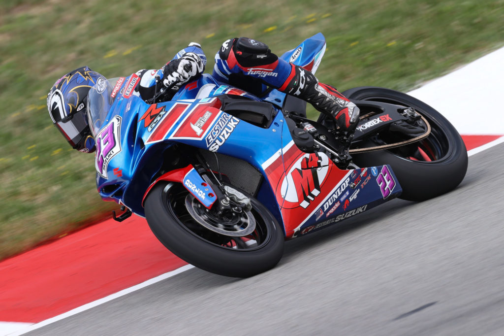 Lucas Silva (23) continued his run of top-ten finishes in Supersport. Photo by Brian J. Nelson, courtesy Suzuki Motor of America, Inc.