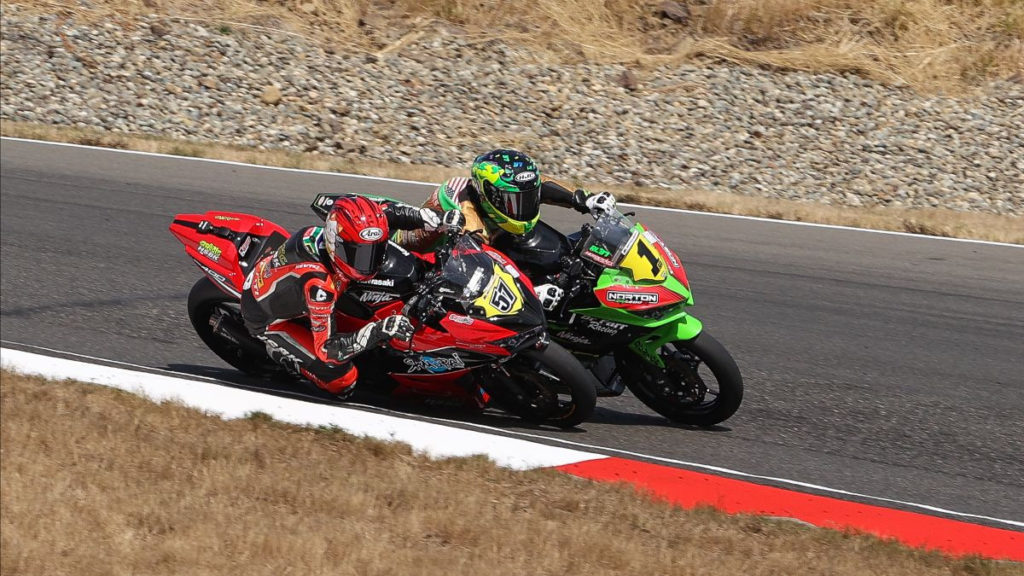 Sam Lochoff (57) and Rocco Landers (1) battle for the lead in Junior Cup Race One. Photo by Brian J. Nelson, courtesy MotoAmerica.