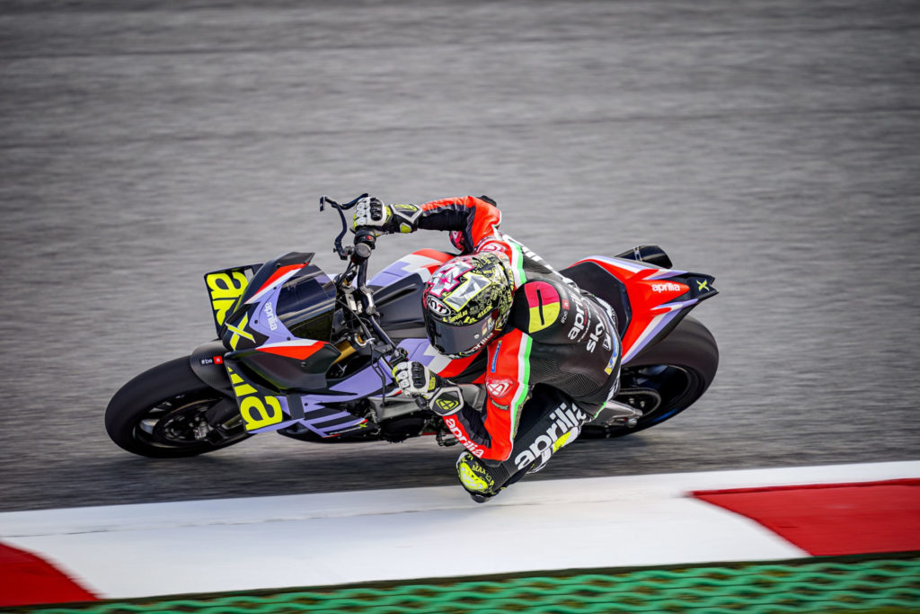 Aleix Espargaro riding an Aprilia Tuono V4 X at Red Bull Ring. Photo courtesy Aprilia.