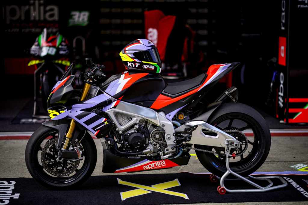 The Aprilia Tuono V4 X comes with a KYT NX-Race helmet. Photo courtesy Aprilia.