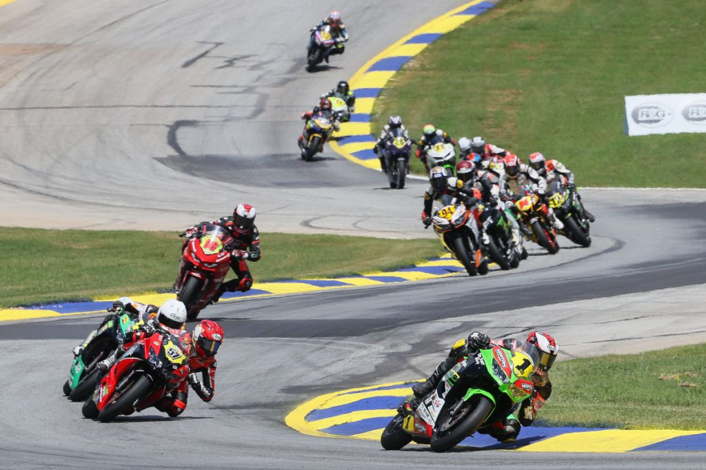 Rocco Landers (1) leads early in Junior Cup Race Two. Photo by Brian J. Nelson, courtesy MotoAmerica.