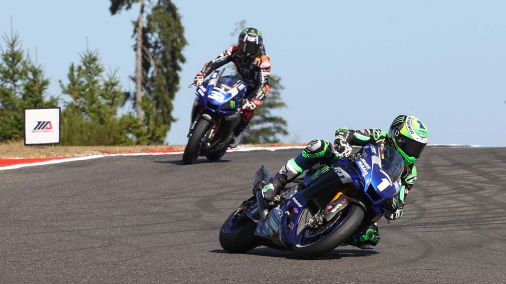 Monster Energy Attack Performance Yamaha riders Cameron Beaubier (1) and Jake Gagne (32). Photo by Brian J. Nelson, courtesy Yamaha.