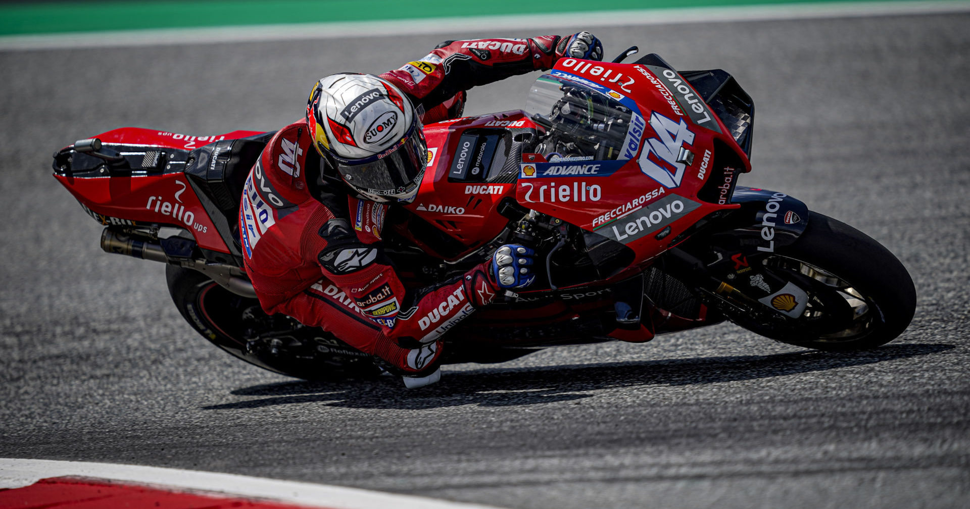 Andrea Dovizioso (04) on his way to victory, and Ducati's 50th MotoGP race win, at the Red Bull Ring. Photo courtesy Ducati.