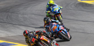 Mathew Scholtz (11), Bobby Fong (50), and Toni Elias (24) during MotoAmerica Superbike Race Two at Road Atlanta. Photo by Brian J. Nelson, courtesy MotoAmerica.