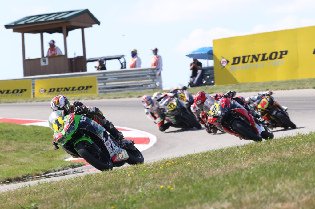 Rocco Landers (1) leads restarted Junior Cup Race One. Photo by Brian J. Nelson, courtesy MotoAmerica.