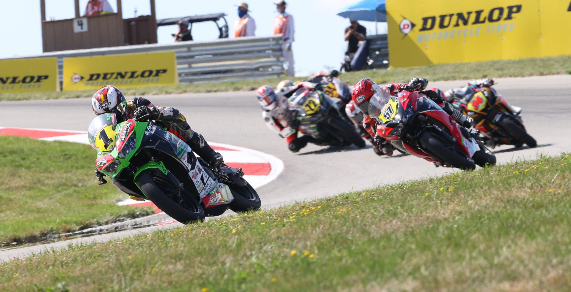 Rocco Landers (1) leads restarted Junior Cup Race One. Photo by Brian J. Nelson, courtesy MotoAmerica.