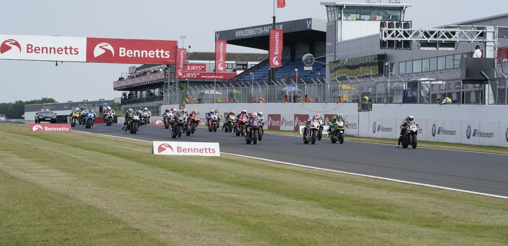 The start of a British Superbike race at Donington Park. Photo courtesy MSVR.