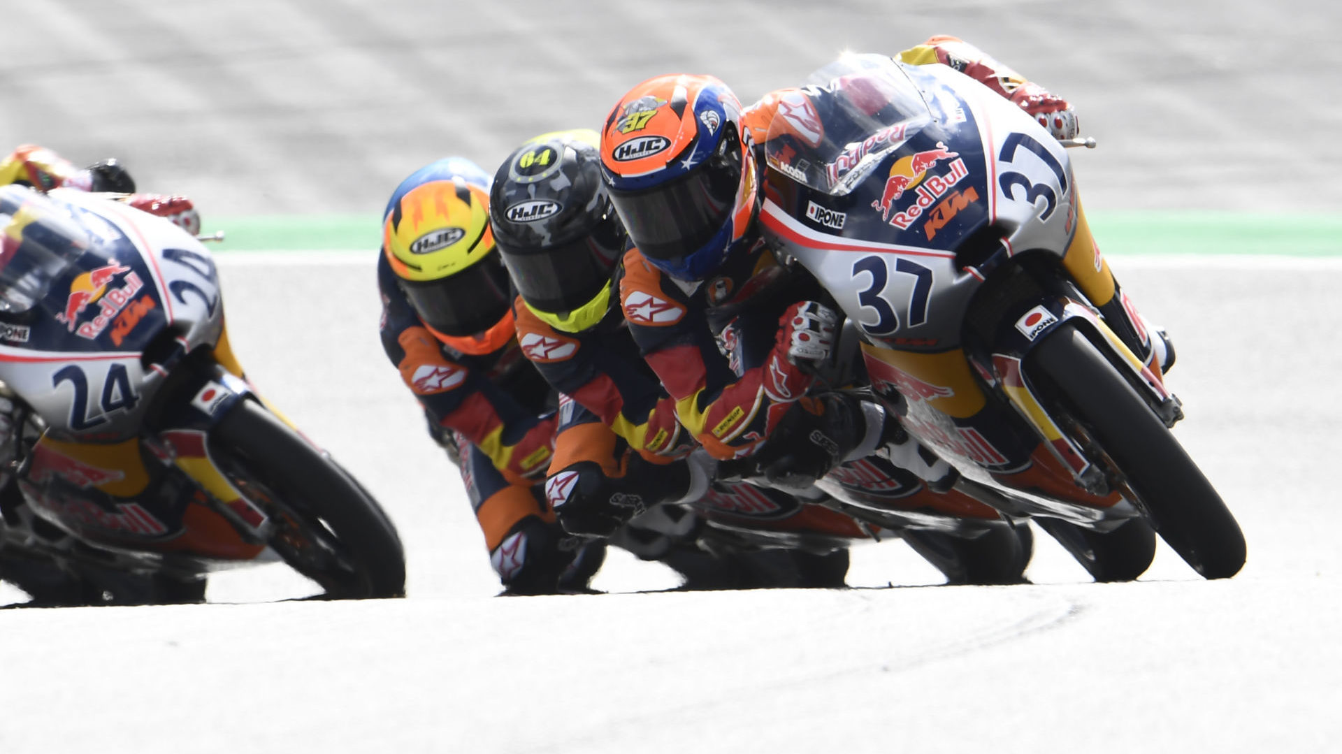 Pedro Acosta (37) leading a group of Red Bull MotoGP Rookies last weekend in Austria. Photo courtesy Red Bull.