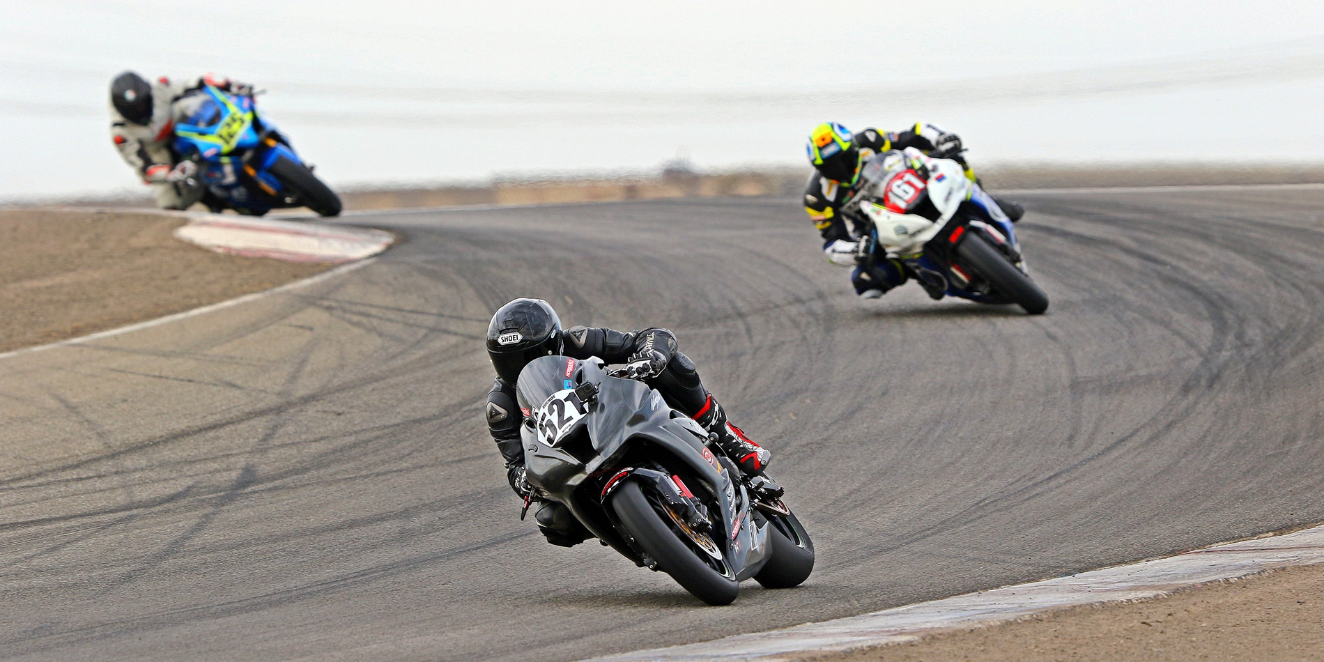 Anthony Norton (521) leads Sahar Zvik (161) and Brian Evans (125) en route to Saturday's WERA West Formula One win. Photo by Caliphotography.com.