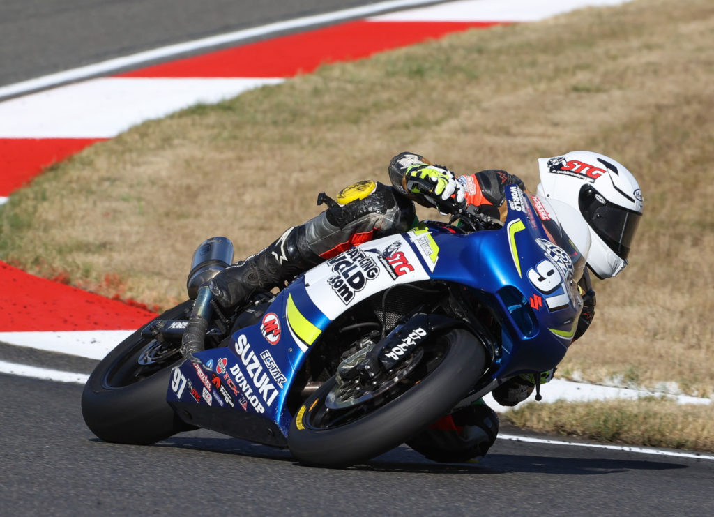 Rocco Landers (97) won convincingly in the Twins Cup race on his exceptional SV650. Photo by Brian J. Nelson, courtesy Suzuki Motor of America, Inc.