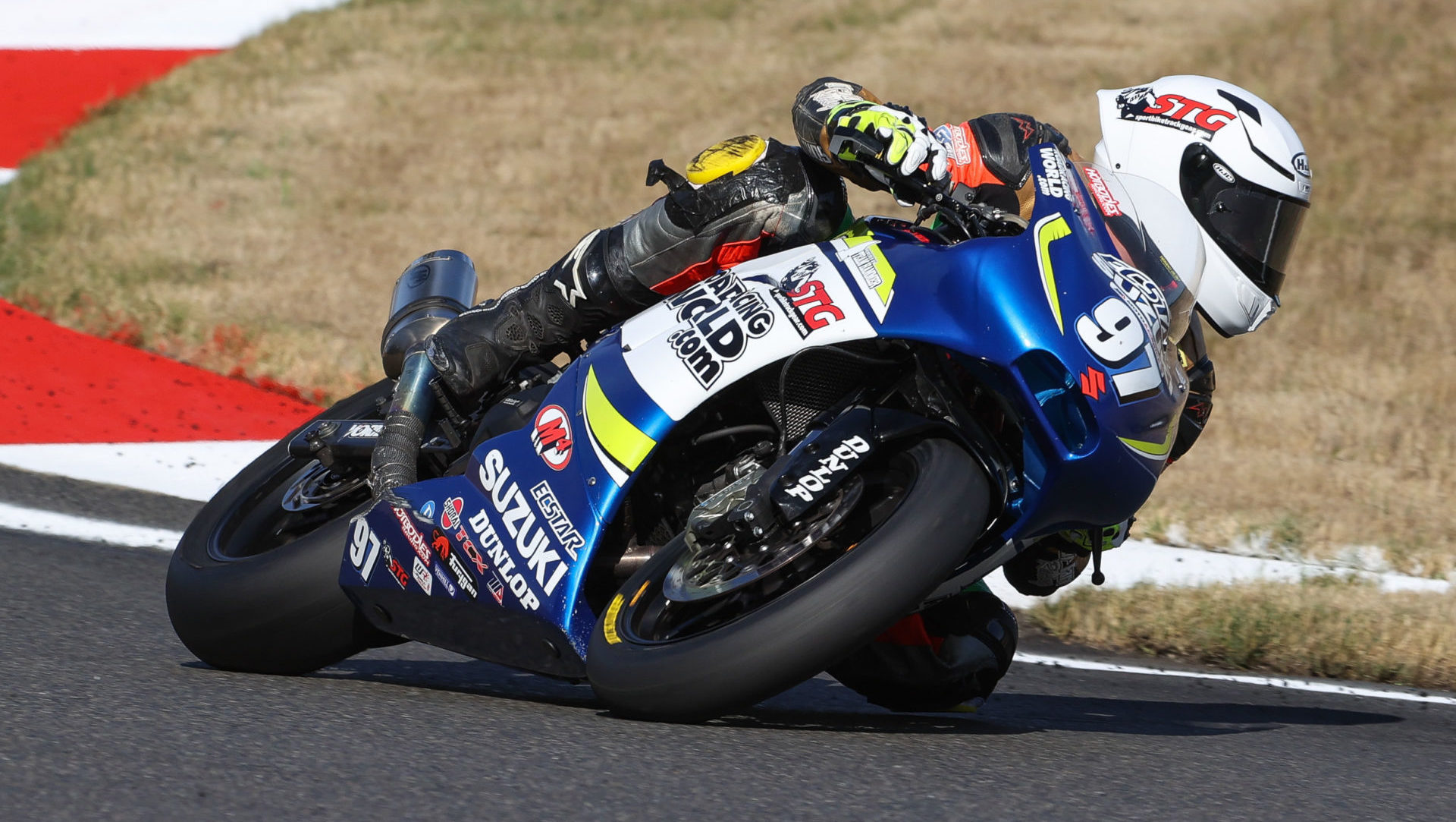 Rocco Landers (97) won convincingly in the Twins Cup race on his exceptional SV650. Photo by Brian J. Nelson, courtesy Suzuki Motor of America, Inc.