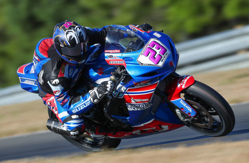 Lucas Silva (23) achieved his first podium finish with a strong second-place result in Supersport. Photo by Brian J. Nelson, courtesy Suzuki Motor of America, Inc.