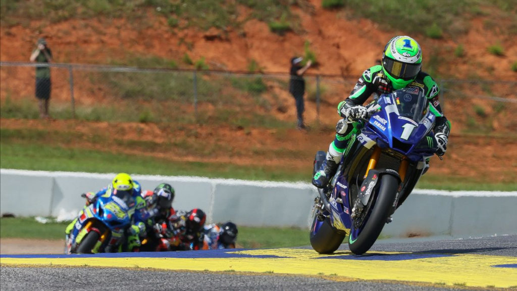 Cameron Beaubier (1) established an early lead in Superbike Race Two. Photo by Brian J. Nelson, courtesy MotoAmerica.
