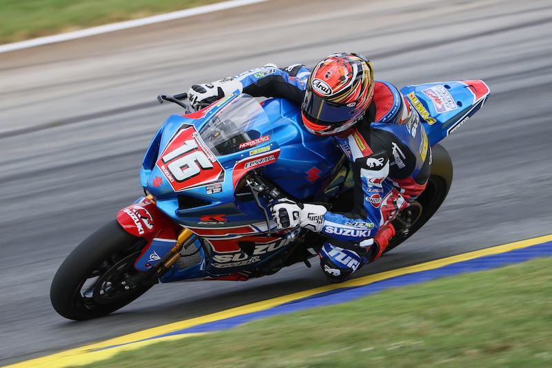 Alex Dumas (16) secured his best results of the season in the Stock 1000 class. Photo by Brian J. Nelson, courtesy Suzuki Motor of America, Inc.