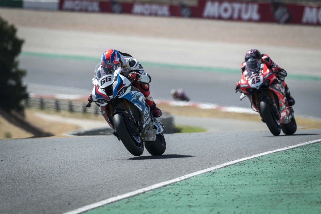 Tom Sykes (66) and Scott Redding (45) in Portugal. Photo courtesy BMW.