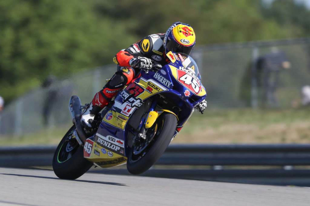 Cam Petersen (45) delivered the perfect race weekend on his GSX-R1000. Photo by Brian J. Nelson, courtesy Suzuki Motor of America, Inc.