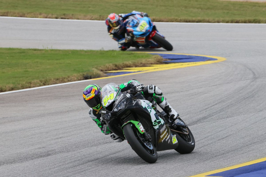 Richie Escalante (54) leading Sean Dylan Kelly (40) during Supersport Race Two. Photo by Brian J. Nelson, courtesy MotoAmerica.