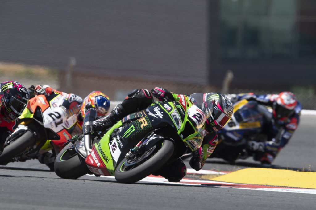 Alex Lowes (22) leading a group of riders in Portugal. Photo courtesy Kawasaki.