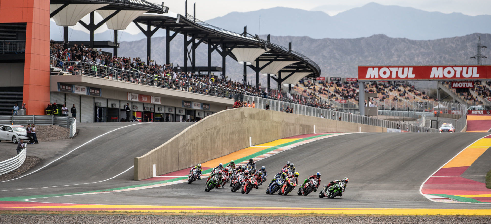 The start of World Superbike Race Two in Argentina in 2019. Photo courtesy Kawasaki.
