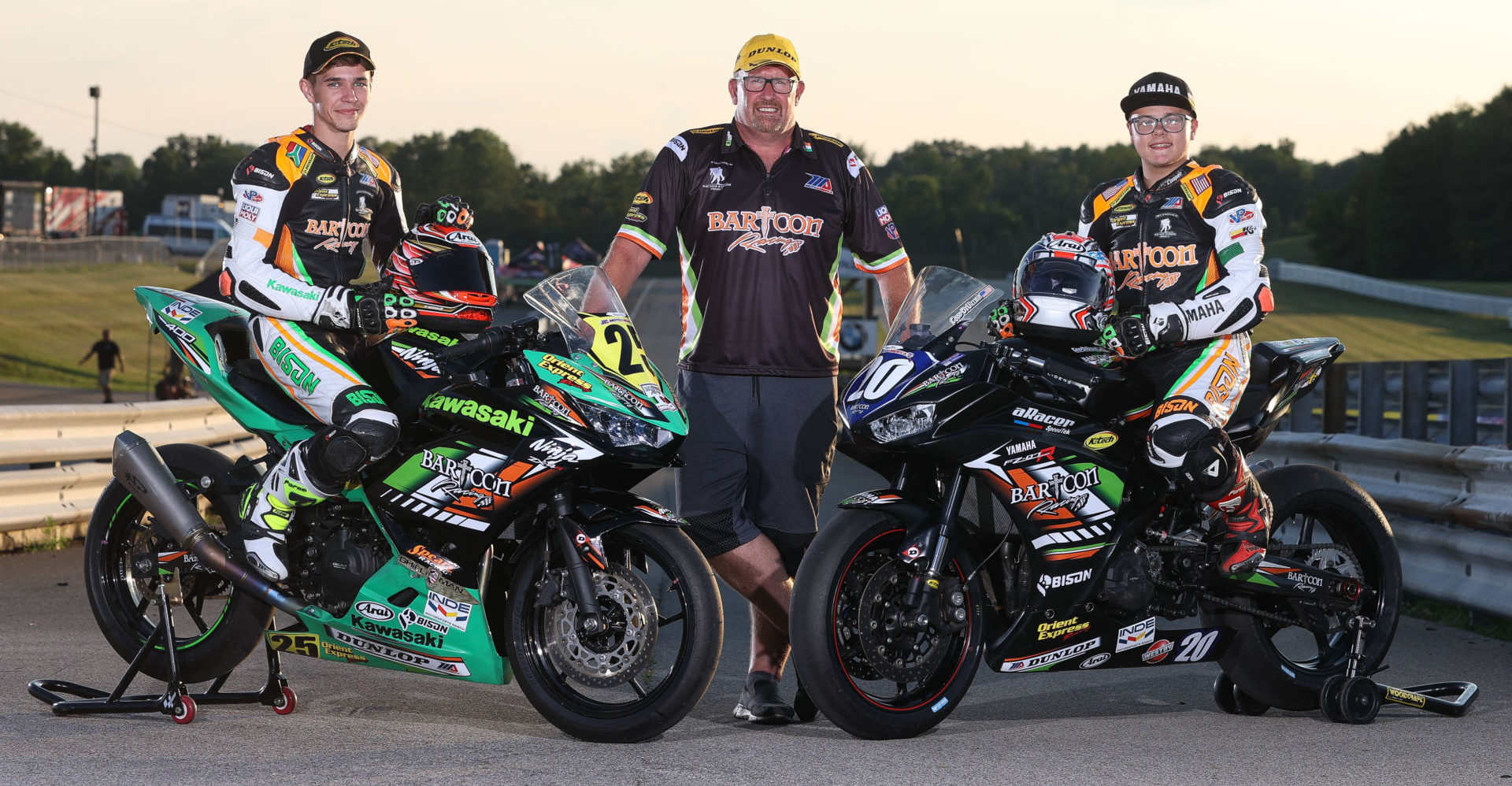 BARTCON Racing owner Colin Barton (center) with riders Dominic Doyle (left) and Cooper McDonald (right). Photo by Brian J. Nelson.