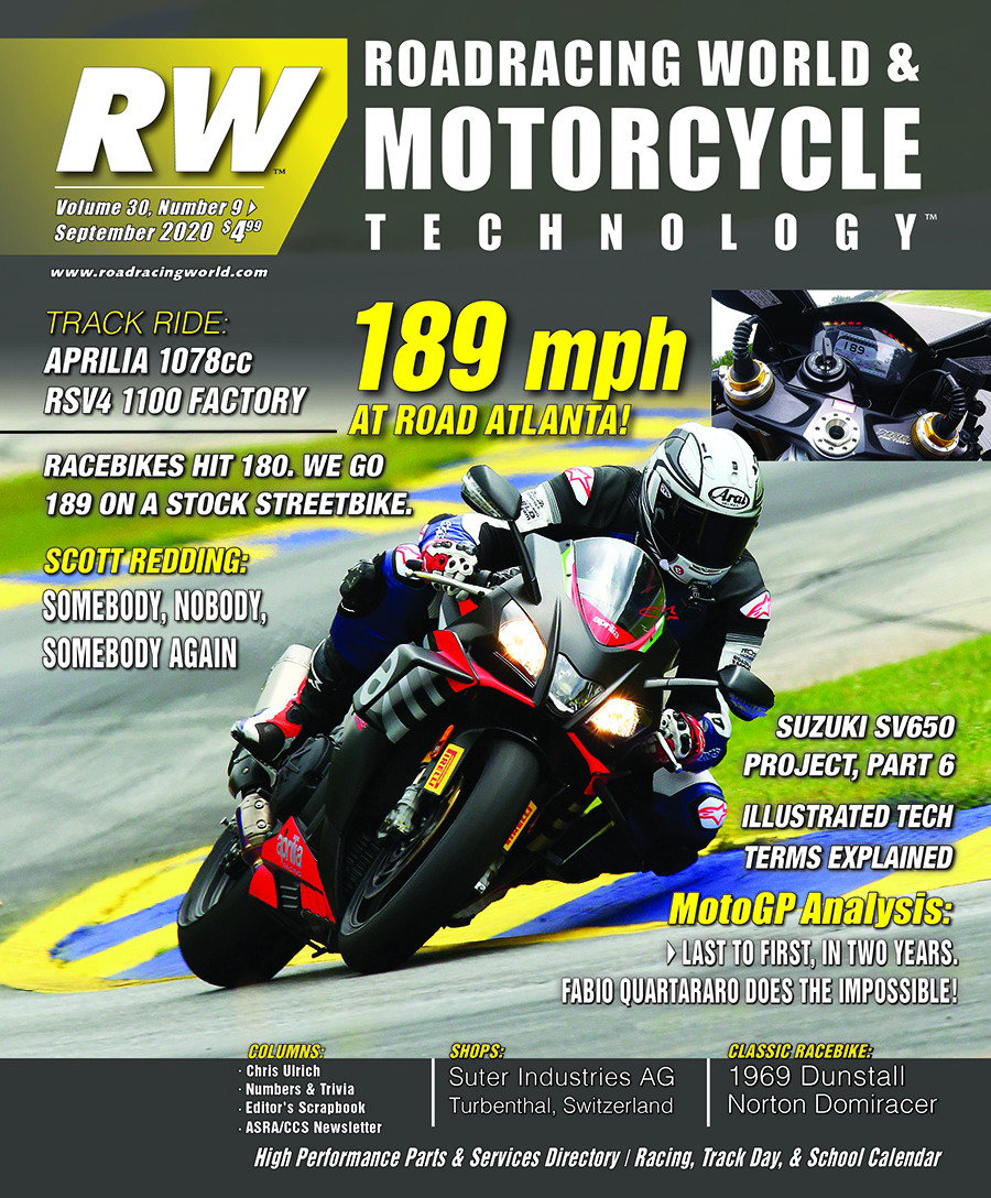 The cover of the September 2020 issue of Roadracing World & Motorcycle Technology magazine.