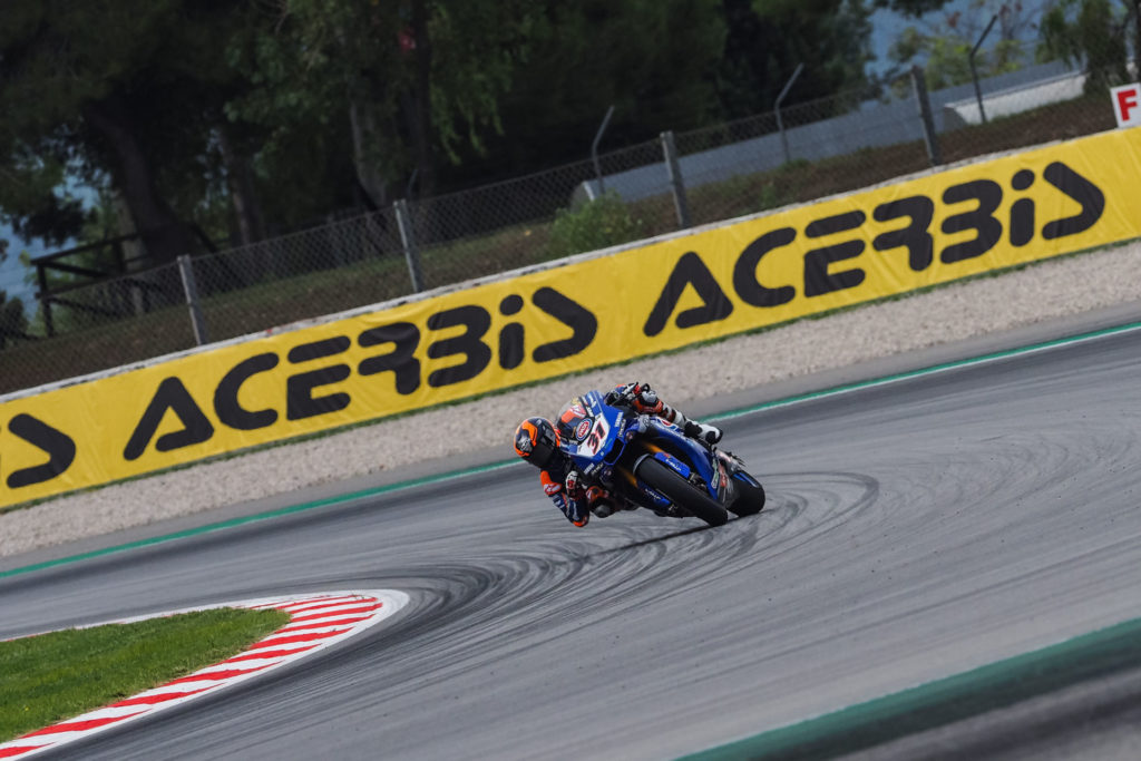 Garrett Gerloff (31) getting sideways during FP1 at Catalunya. Photo courtesy Dorna.