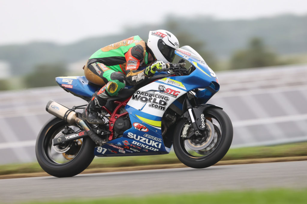 Rocco Landers (97) took the double victory in Twins Cup competition on his SV650. Photo by Brian J. Nelson, courtesy Suzuki Motor of America, Inc.