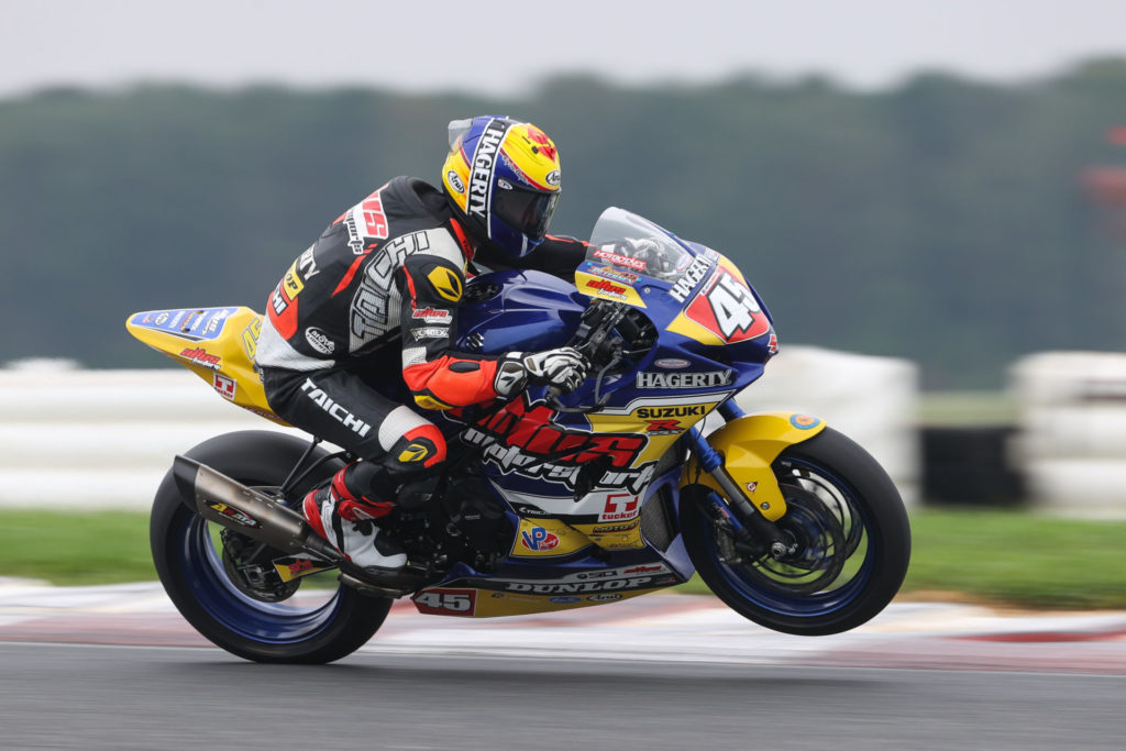 Cam Petersen (45) dominated the Stock 1000 race on his GSX-R1000. Photo by Brian J. Nelson, courtesy of Suzuki Motor of America, Inc.