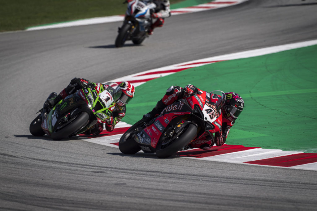 Scott Redding (45) and Jonathan Rea (1). Photo courtesy Ducati.