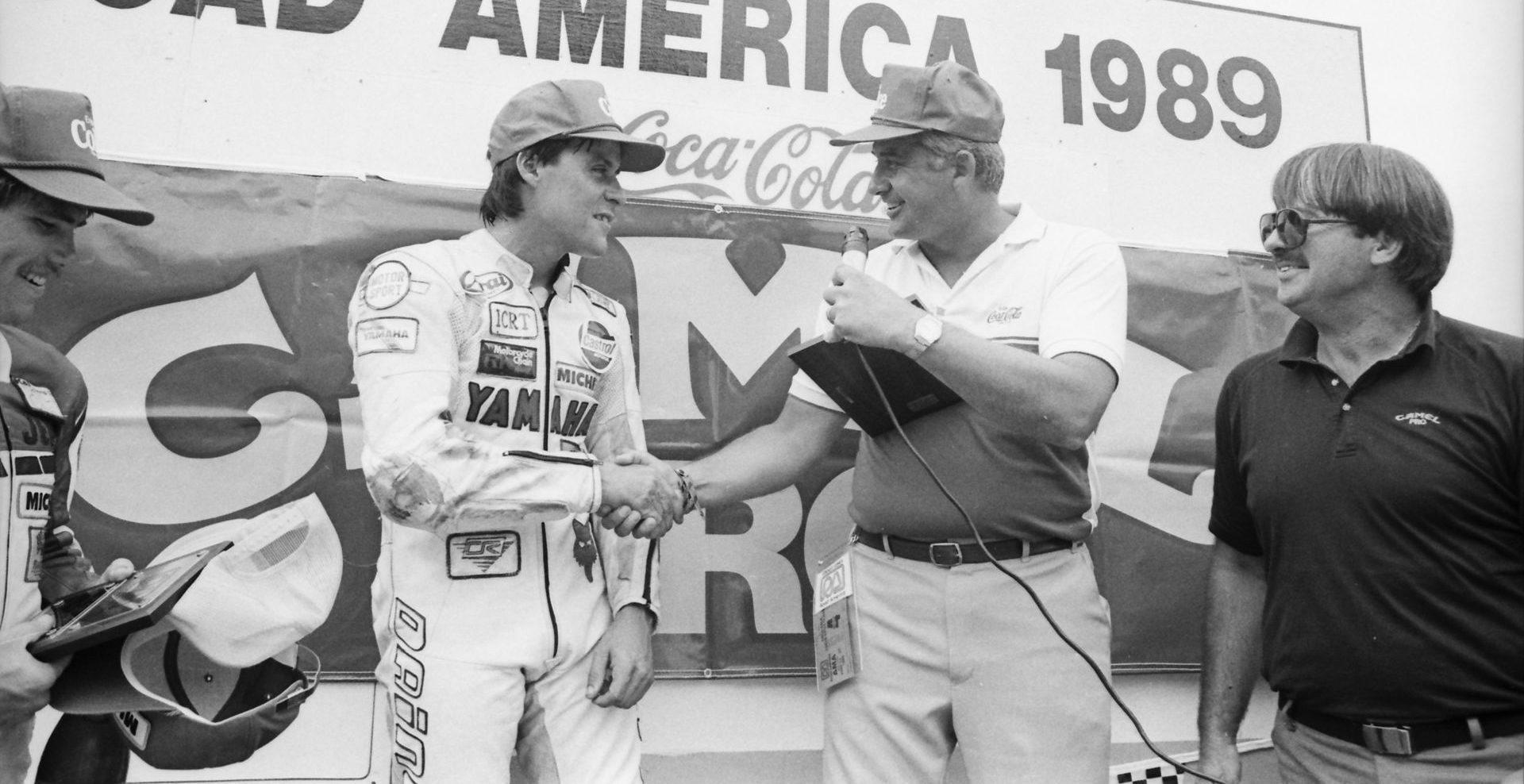 Rich Arnaiz (second from left) on the AMA Superbike podium at Road America in 1989. Photo by Larry Lawrence, used with permission.