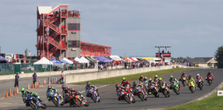 The start of MotoAmerica HONOS Superbike Race One at New Jersey Motorsports Park. Photo by Brian J. Nelson.