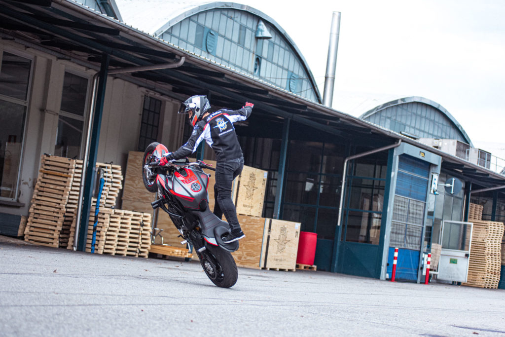 Stunt rider Thibaut Nogues in action on his MV Agusta 800 Brutale. Photo courtesy MV Agusta.