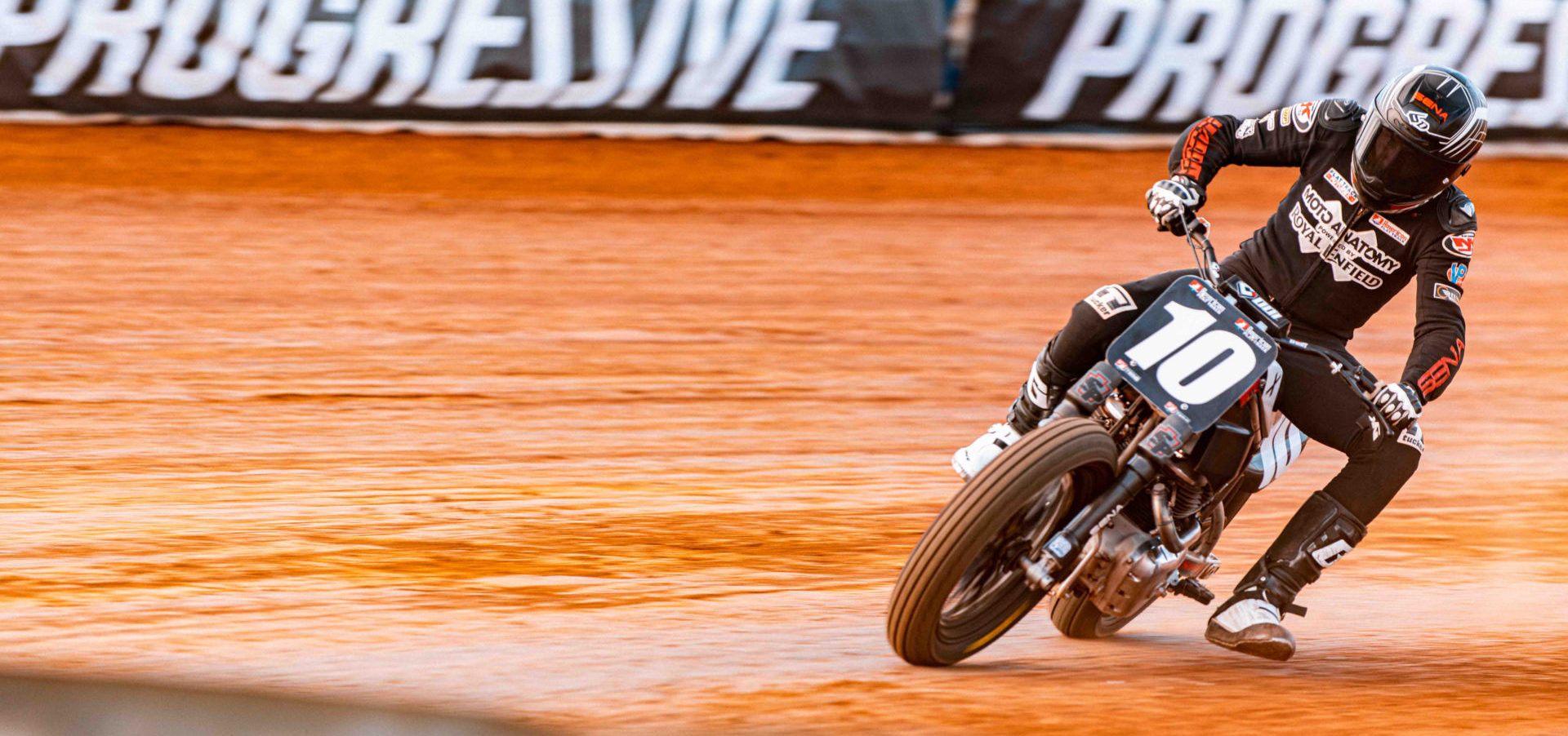 Johnny Lewis (10) on his Royal Enfield flat track racebike. Photo courtesy Royal Enfield.