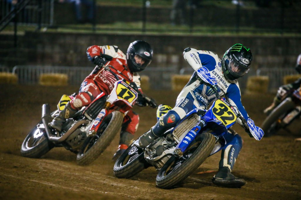 Dallas Daniels (32) and Henry Wiles (17) battle in Springfield Short Track I. Photo courtesy AFT.