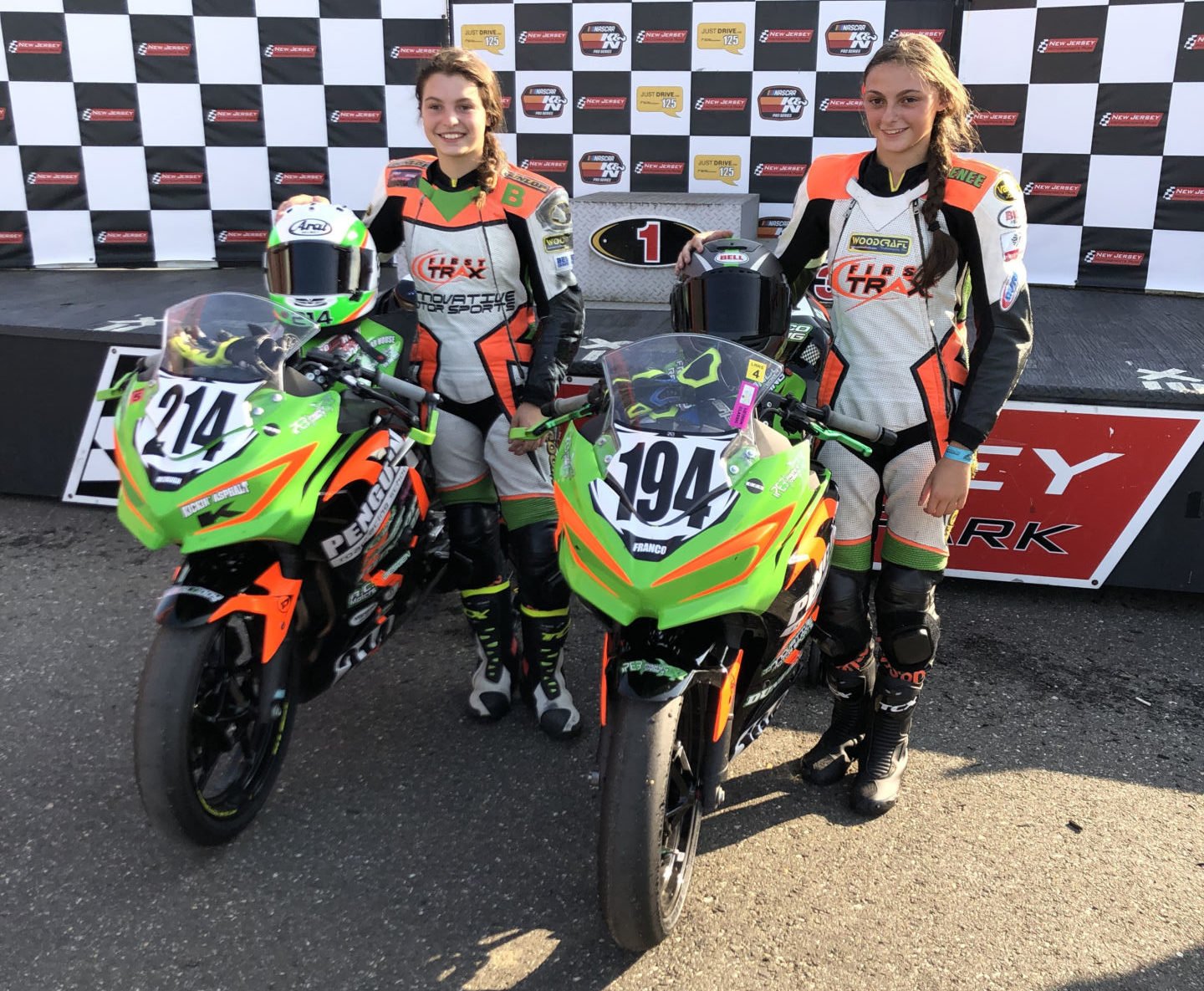 MotoGirlGT 500 Superbike race winners Brianna McHugh (left) and Renee Franco (right). Photo courtesy MotoGirlGT.